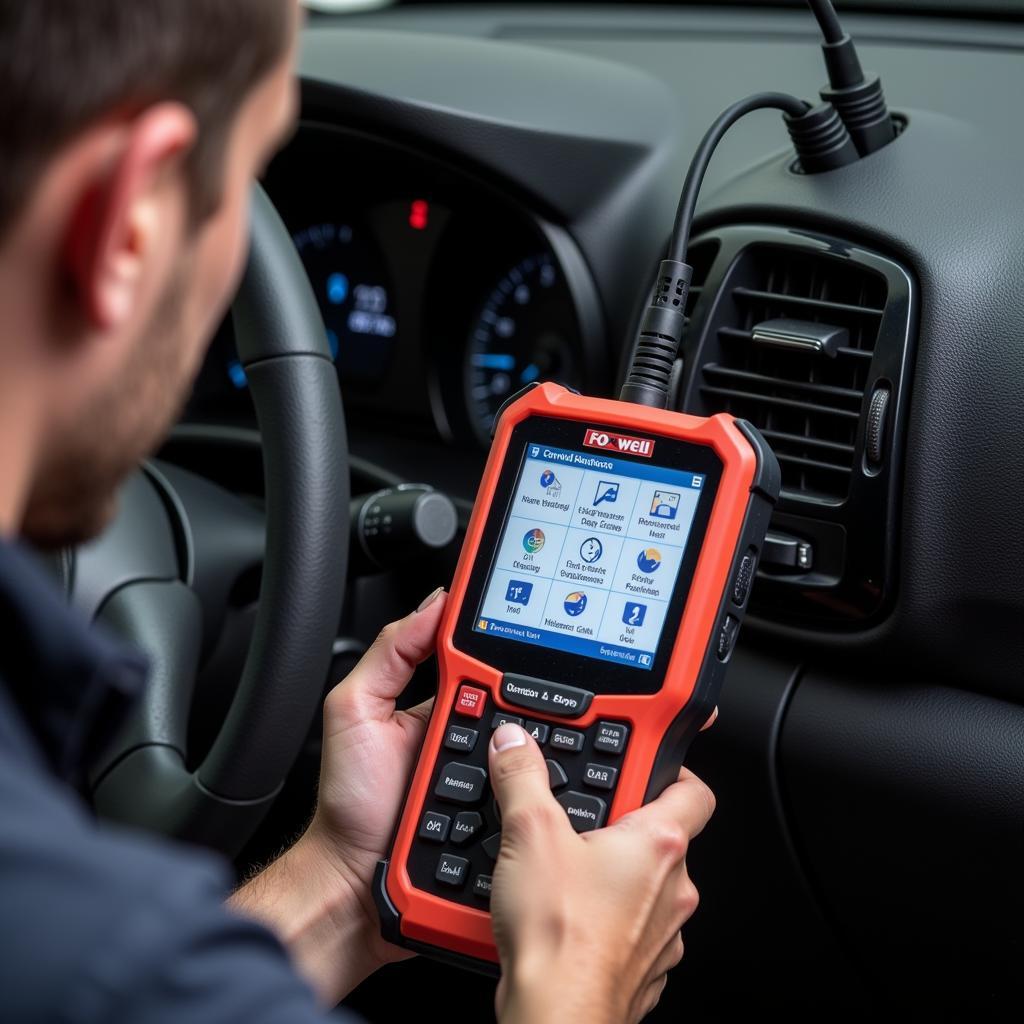 Mechanic Using Foxwell Diagnostic Tool