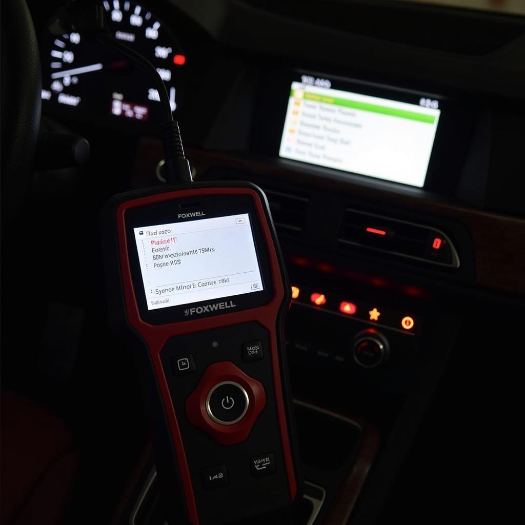 Foxwell NT510 plugged into a BMW E90's OBD-II port