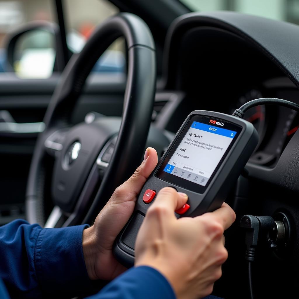 Mechanic Using a Foxwell Scanner