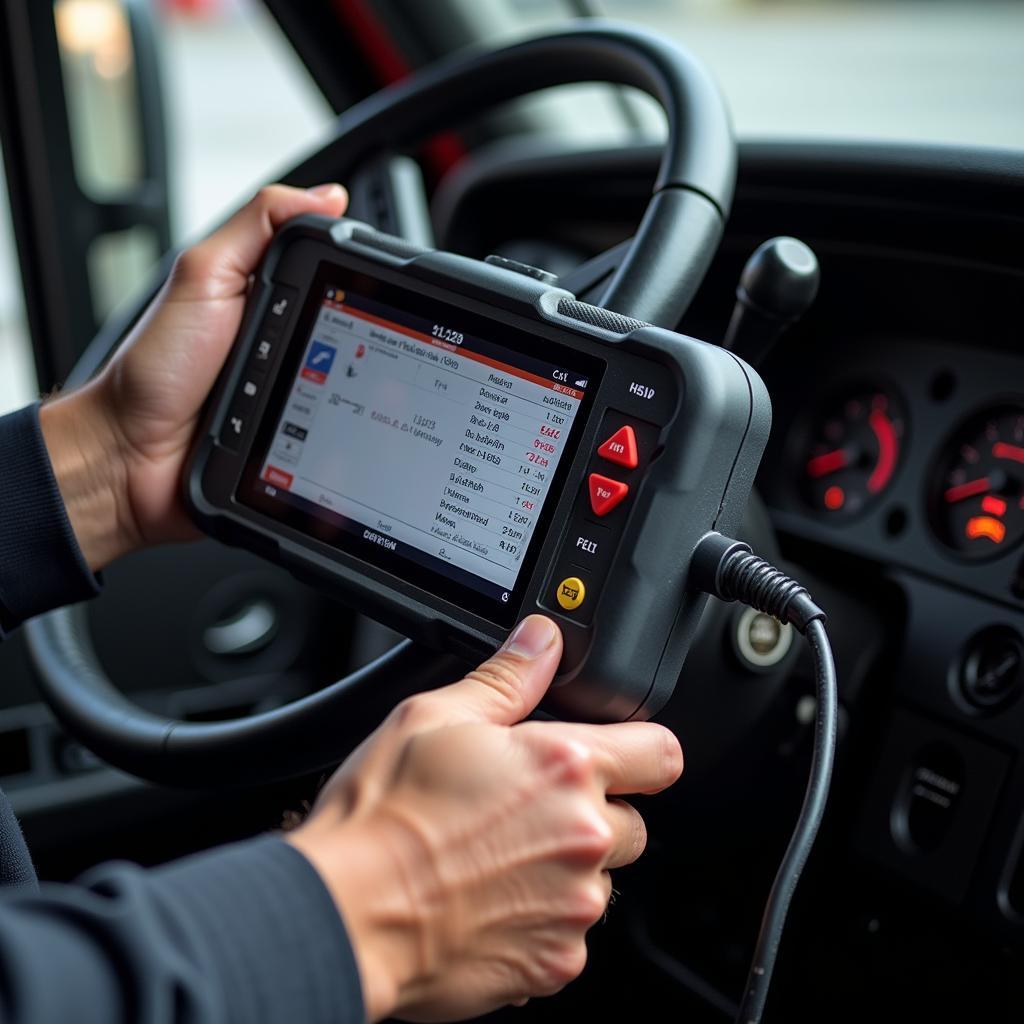 Heavy duty truck diagnostic scan tool in action