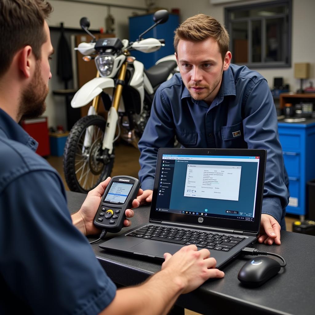 Mechanic Using Husqvarna Diagnostic Tool Kit