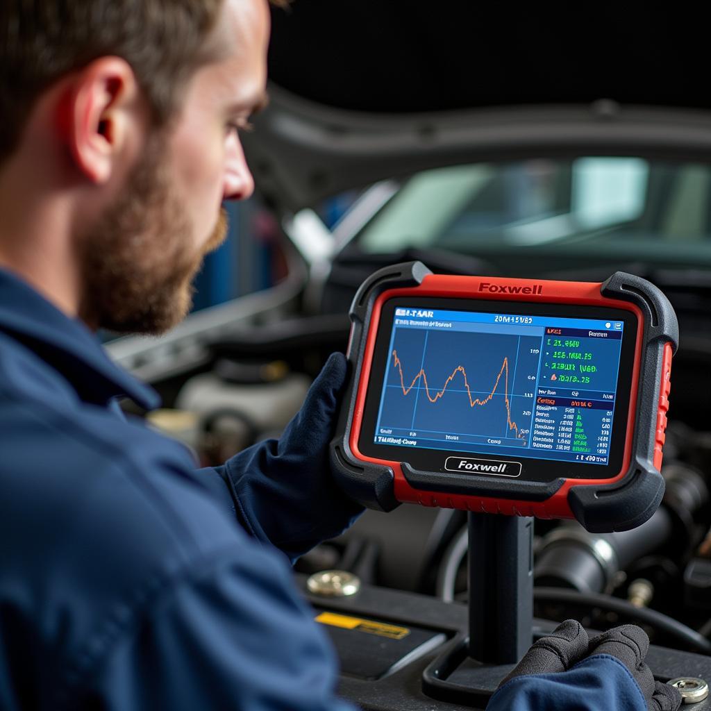 Mechanic Analyzing Foxwell Scanner Data