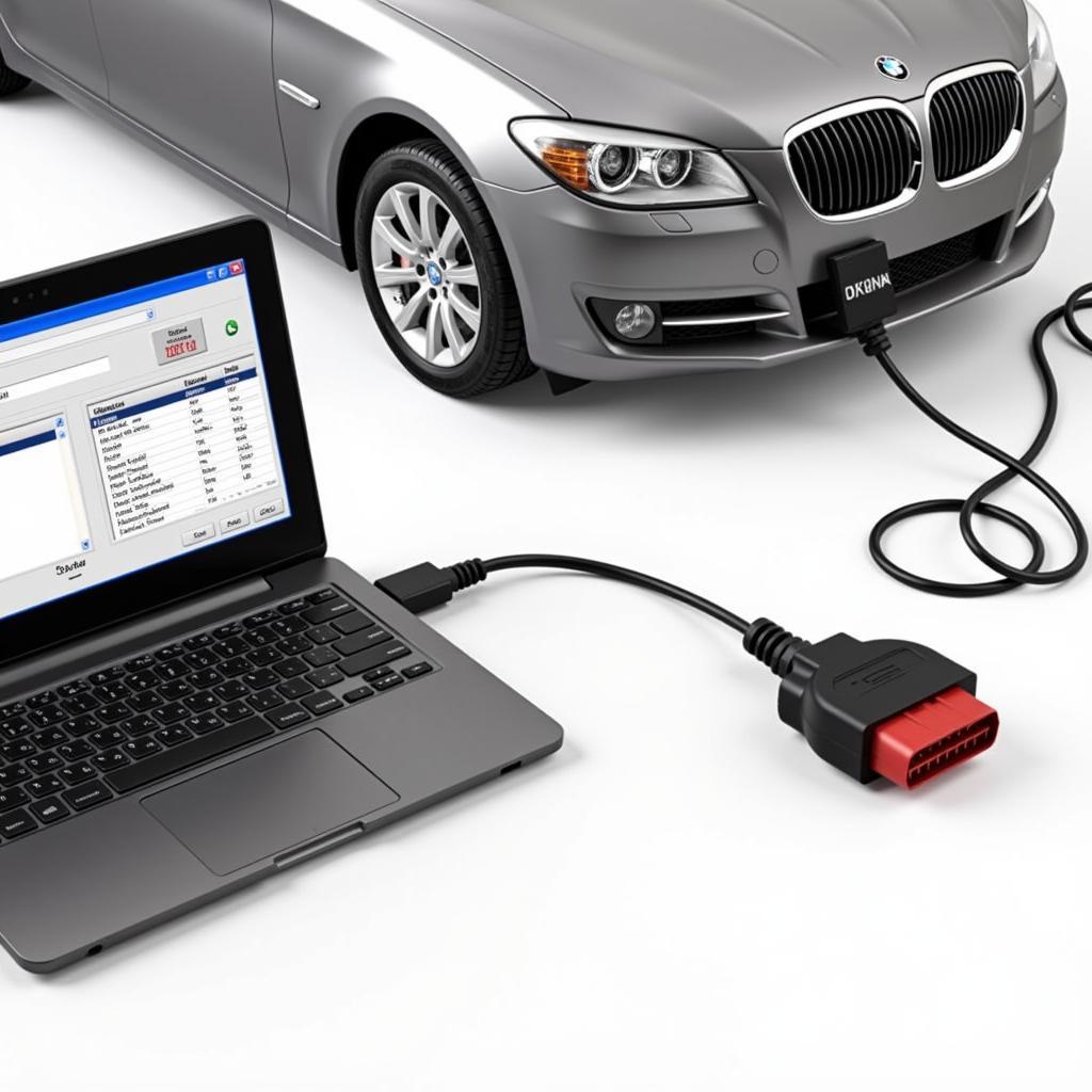 Laptop Connected to Car via OBD-II Port