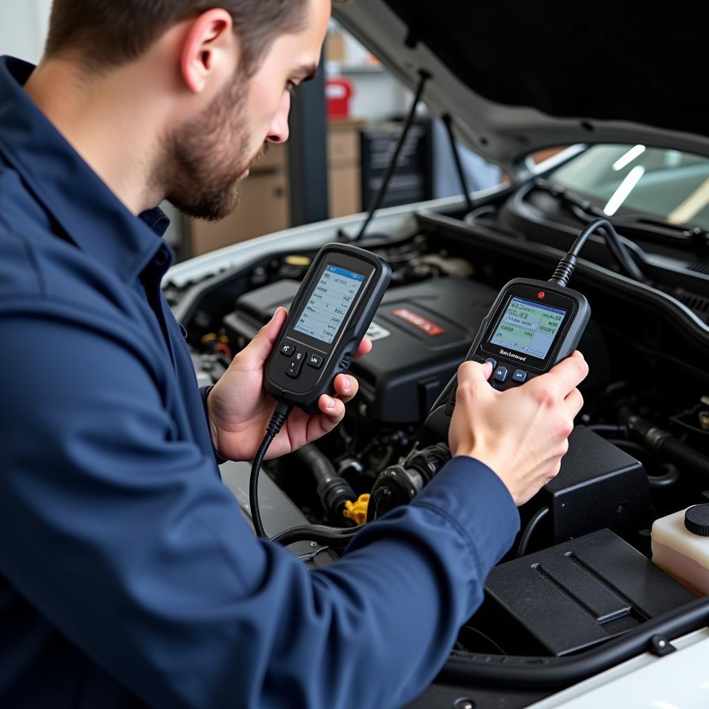 Mechanic Using Diagnostic Scanner