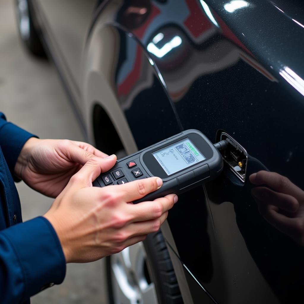 Mechanic Using a Diagnostic Scanner on a Car