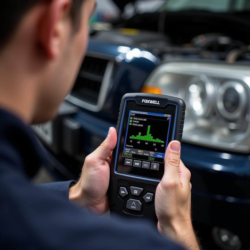 Mechanic Using the Foxwell NT680 Lite to Diagnose a Car Problem