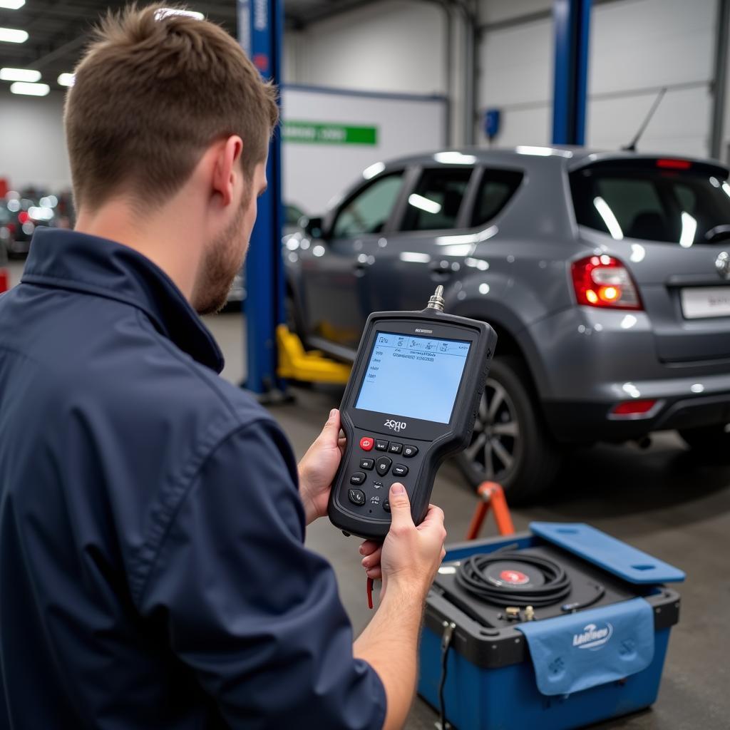 Mechanic using OBD Scan Tool in a Workshop