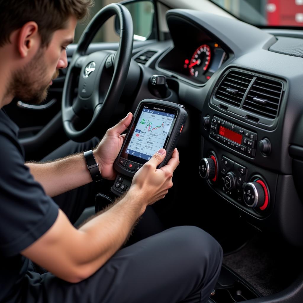 Mechanic Using OBD2 Scanner