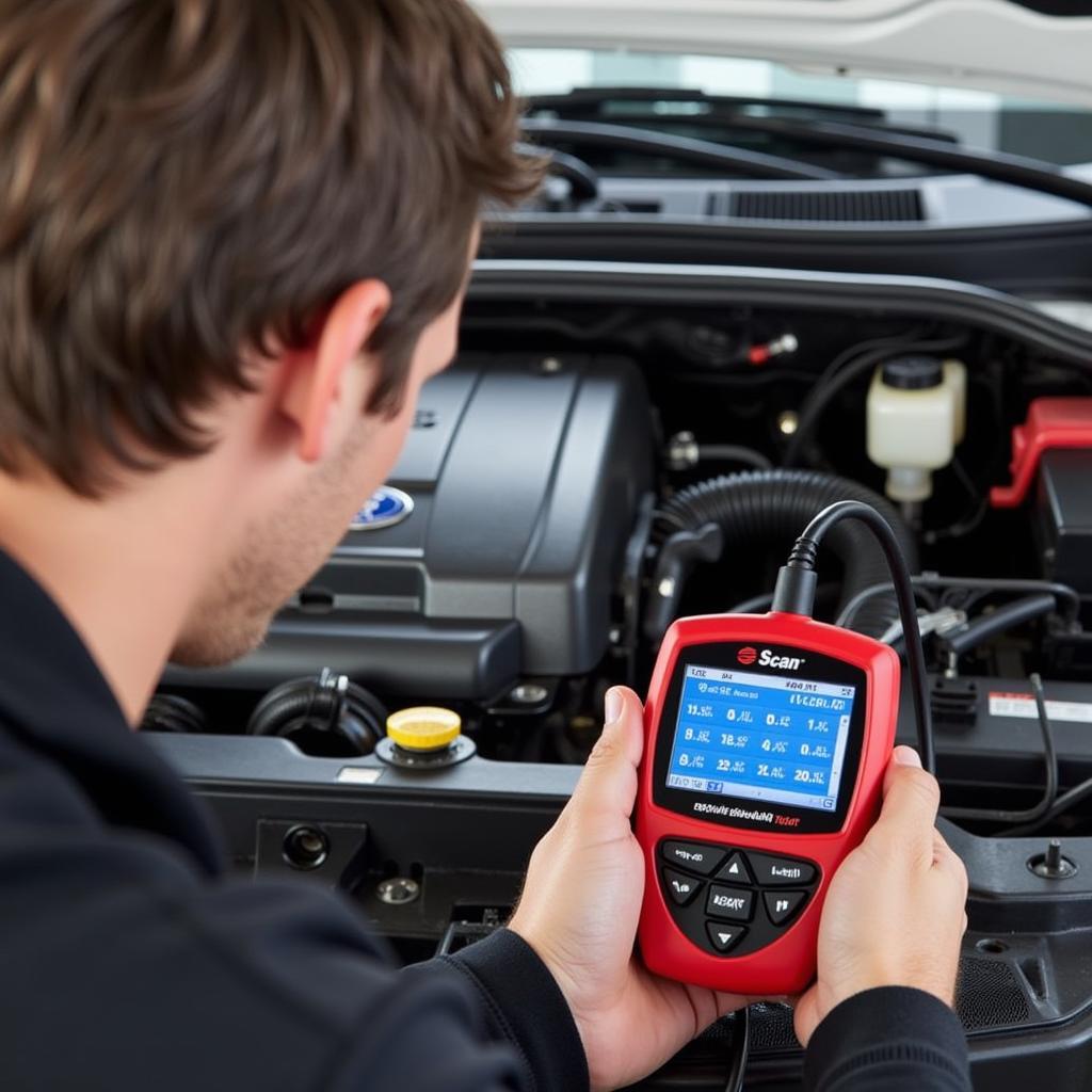 Mechanic Using Scan 100 for Bi-directional Control