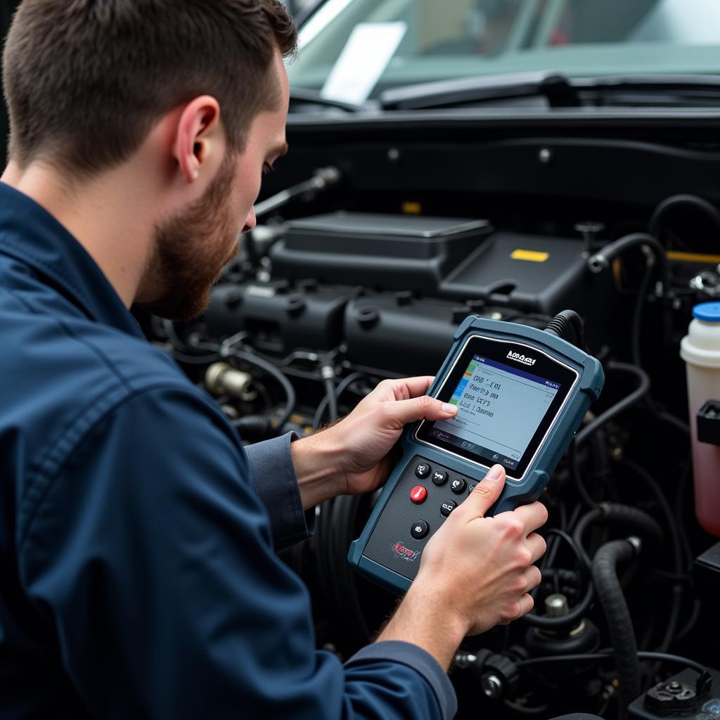 Mechanic Using a VAG Diagnostic Tool to Troubleshoot Car Issues