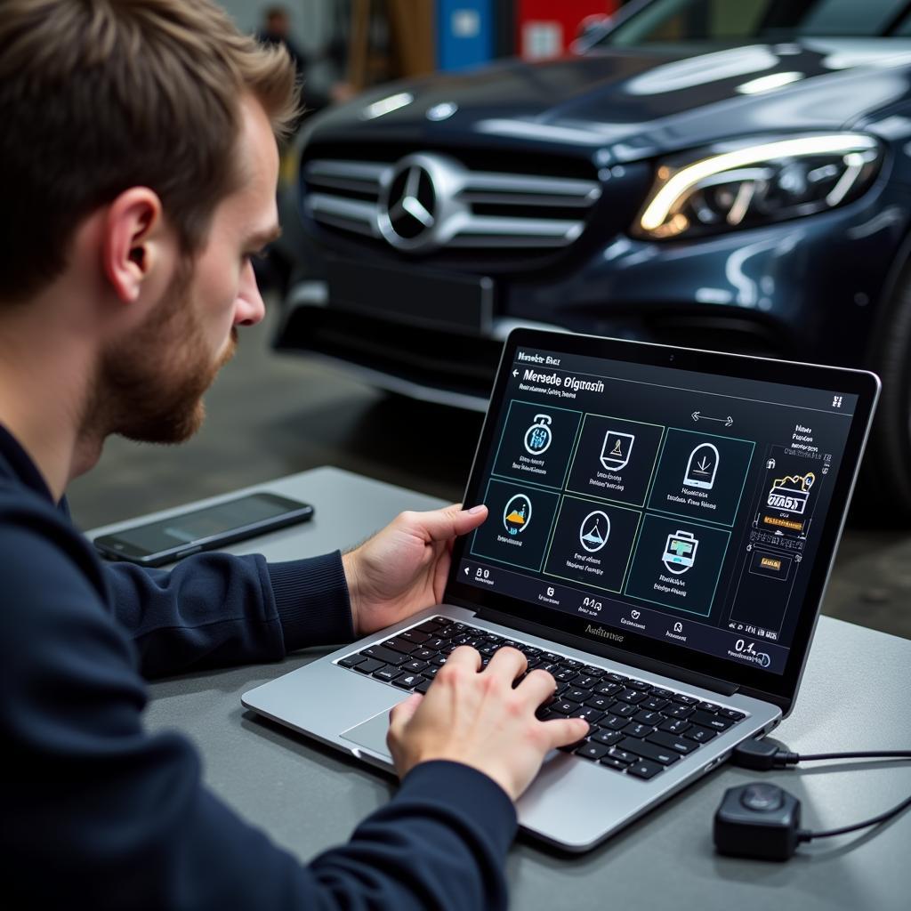 Mercedes-Benz Factory Diagnostic Tool in Use