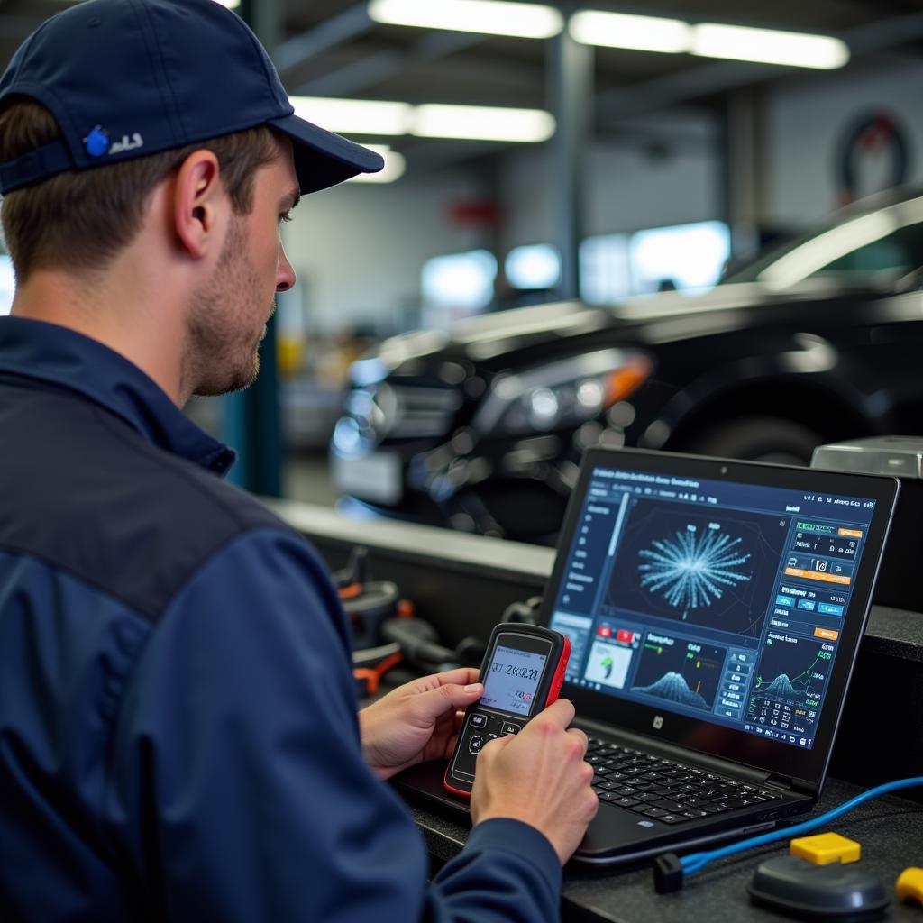 Mechanic Analyzing Diagnostic Data