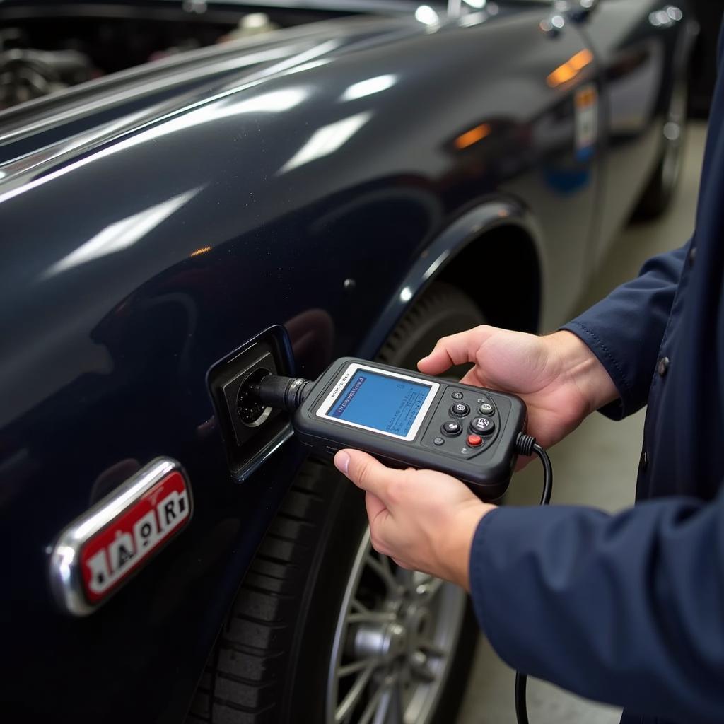 Mechanic using MGA diagnostic tool