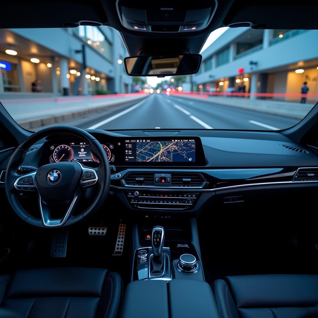 Dashboard of a modern car with multiple electronic systems