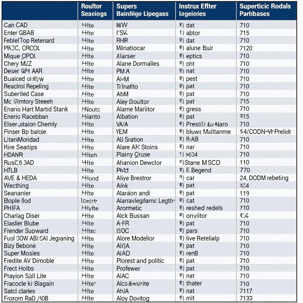 Vehicle compatibility chart for network scan tools