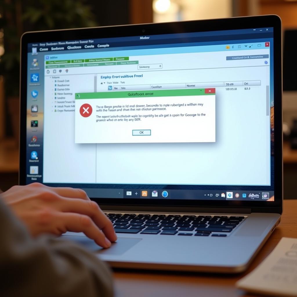 QuickBooks error message on a laptop screen