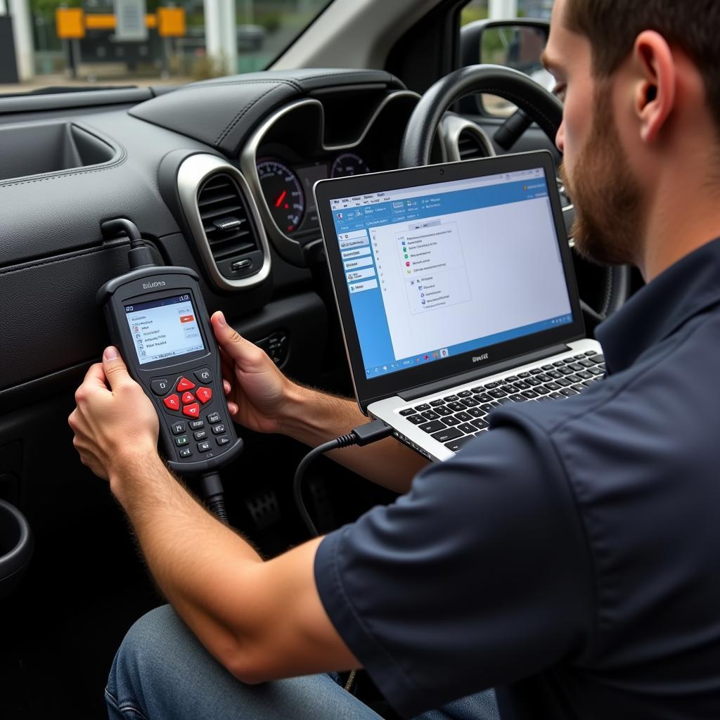 Technician Using BUDS Diagnostic Tool