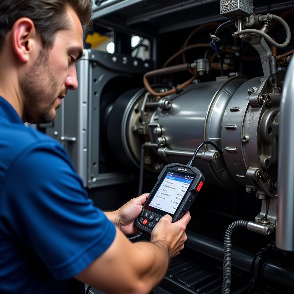 Technician Connecting Scan Tool to Truck