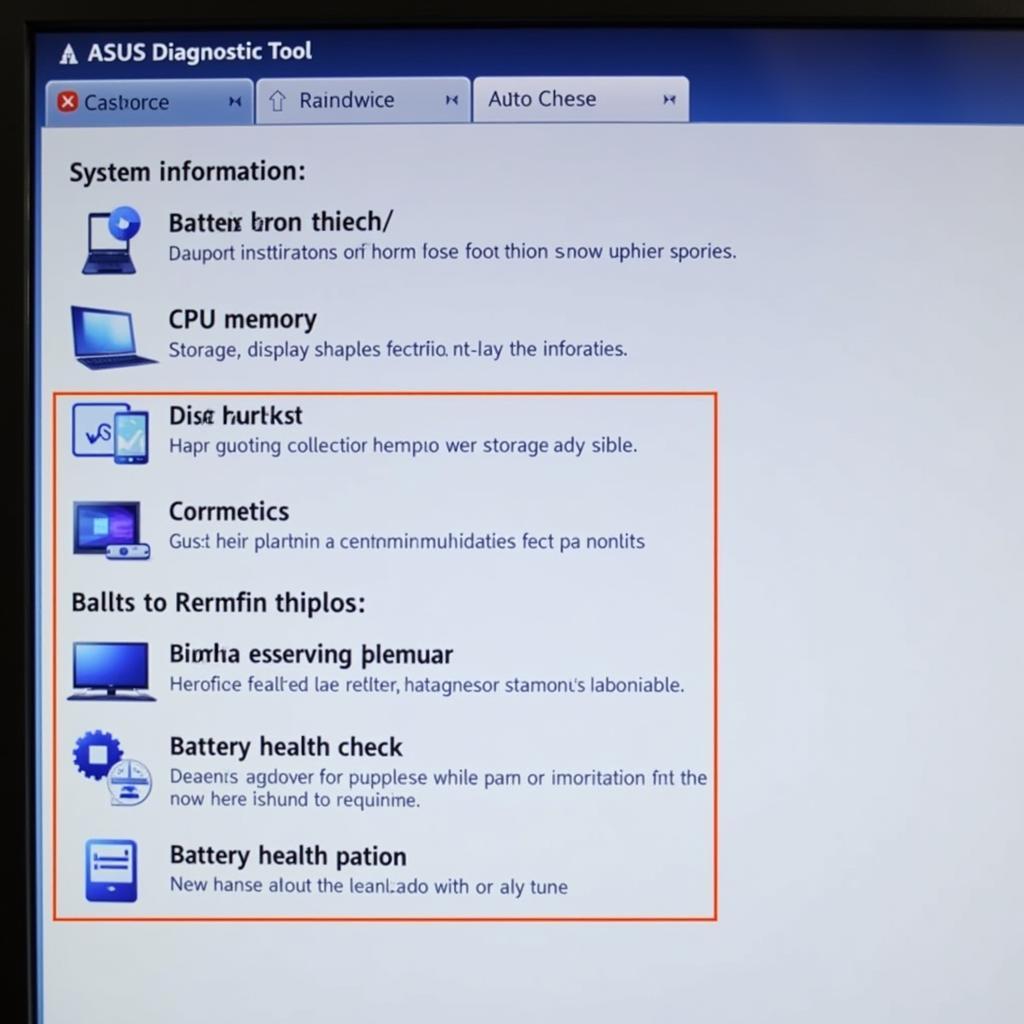 ASUS Diagnostic Tool Interface