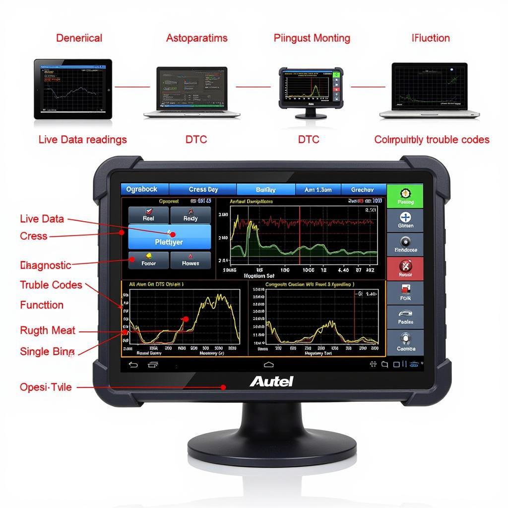 Autel Diagnostic Tool Features: Comprehensive display showing live data, diagnostic trouble codes, and special functions