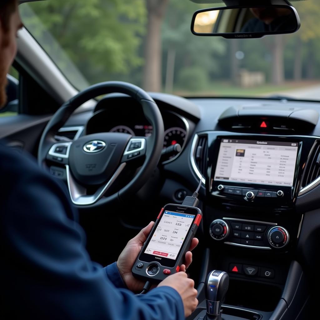 Automotive Diagnostic Tools in Use by a Technician