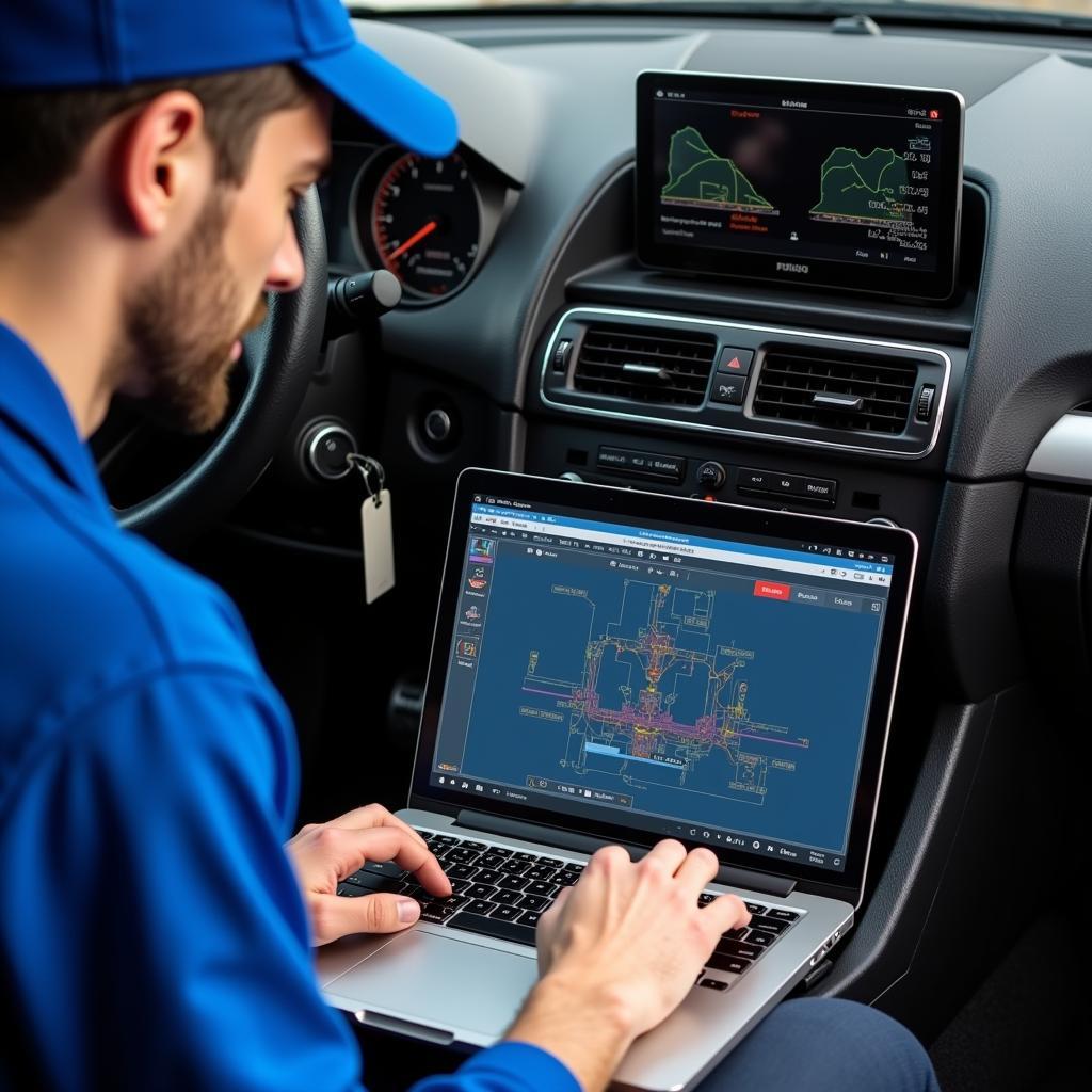 Automotive Technician Using Diagnostic Software