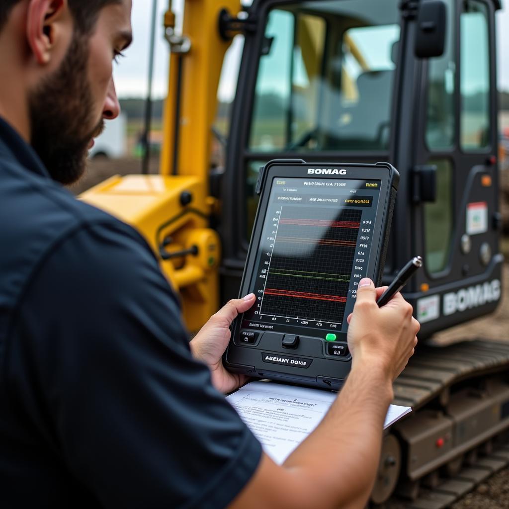 Bomag Technician Using Diagnostic Tool