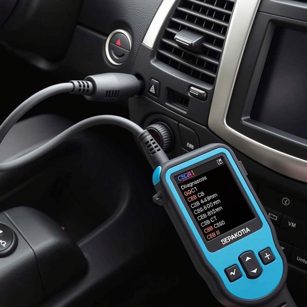 Car Auto Diagnostic Scanner Tool Connected to OBD2 Port