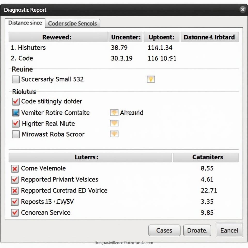 Car Diagnostic Report Showing Distance Since Codes Cleared and Trouble Codes