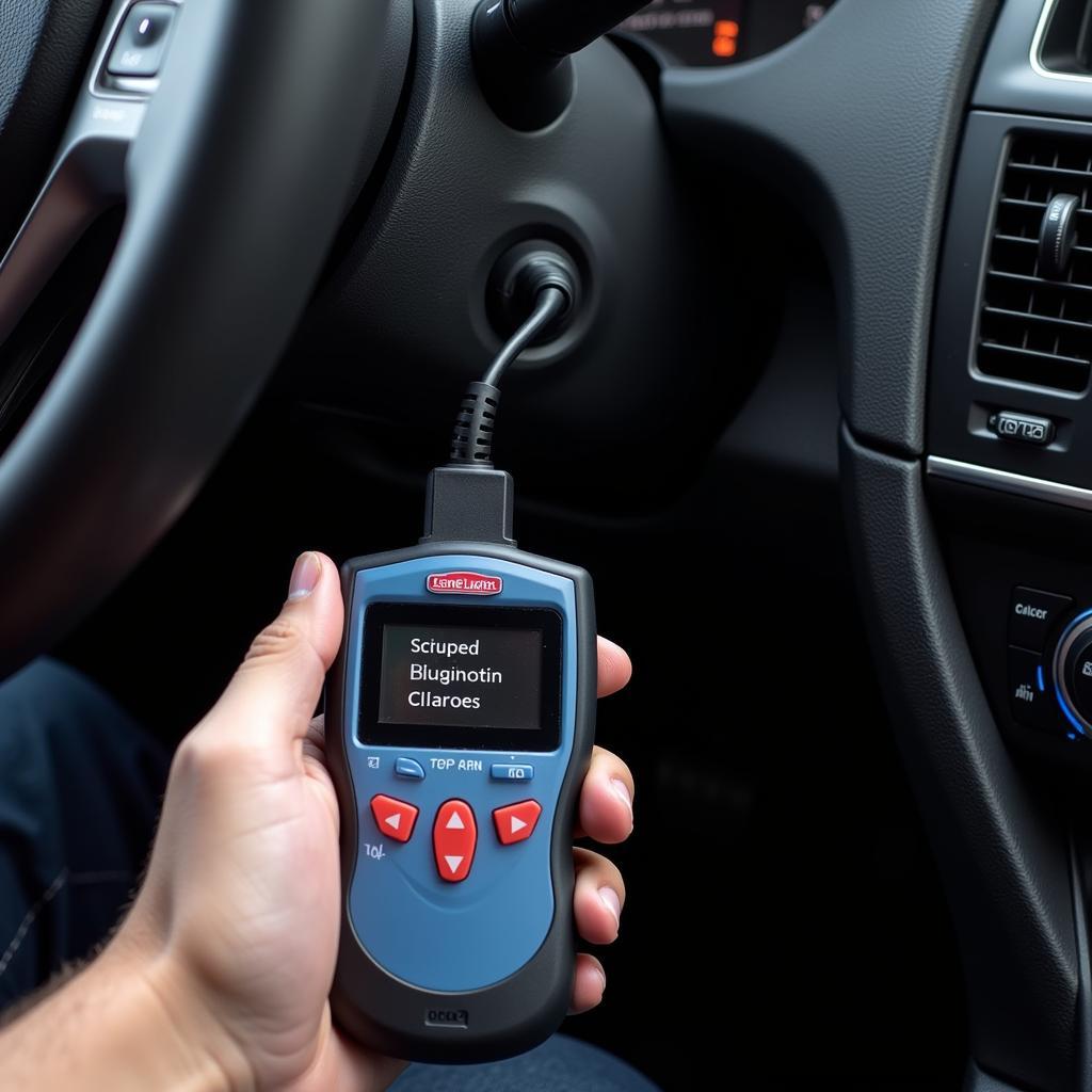 OBD2 scanner connected to a car's diagnostic port