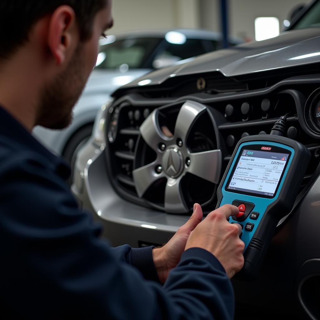 Car Diagnostic Tool OBD2 Scanner in Use