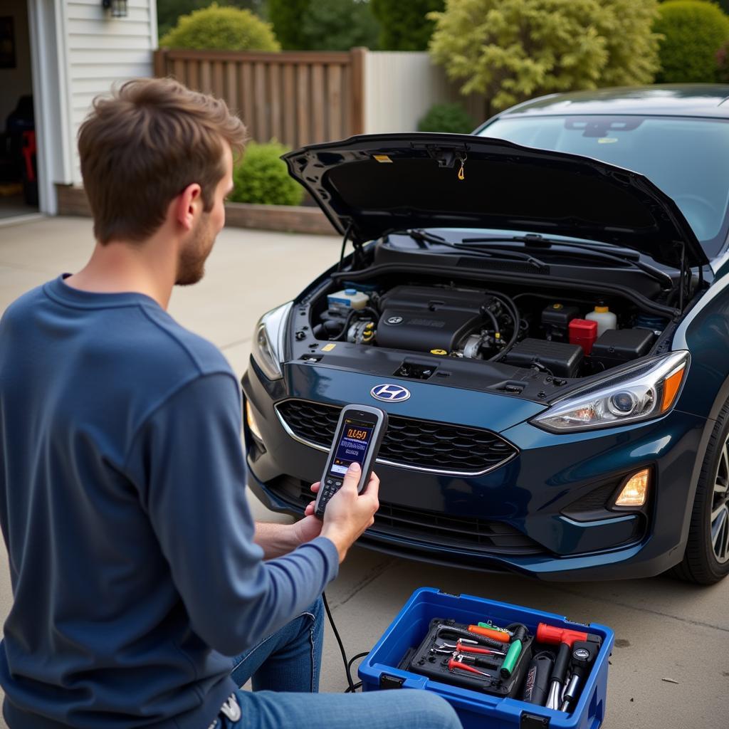 Car Owner Using Code Scanner at Home