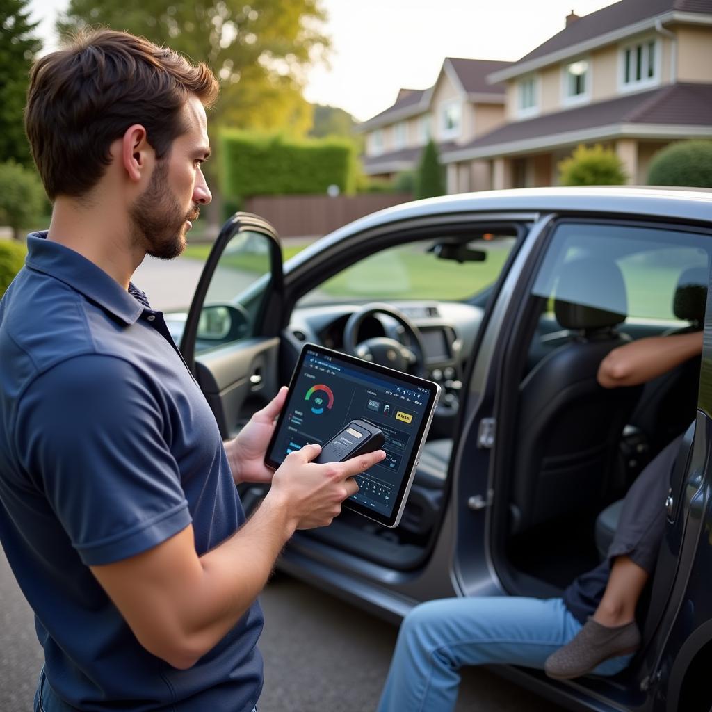 Car Owner Using WiFi OBD2 Tool at Home