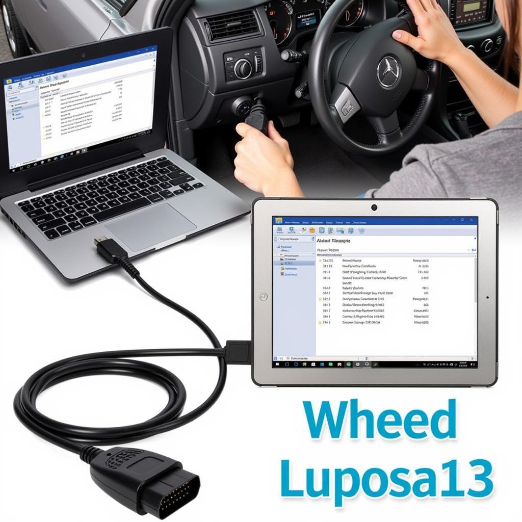 Car scanner connected to OBD2 port on a Windows laptop