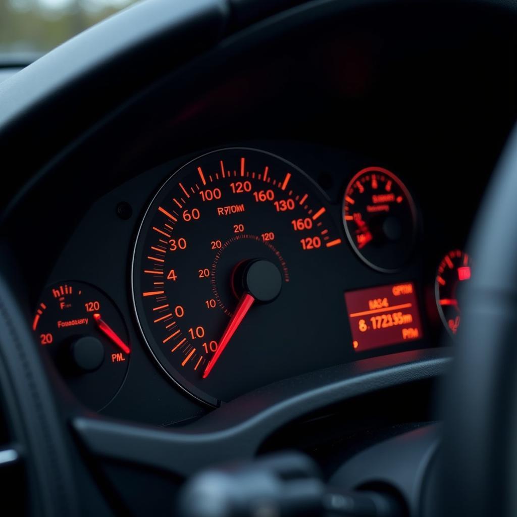 Close-up of Vehicle's Dashboard Showing RPM