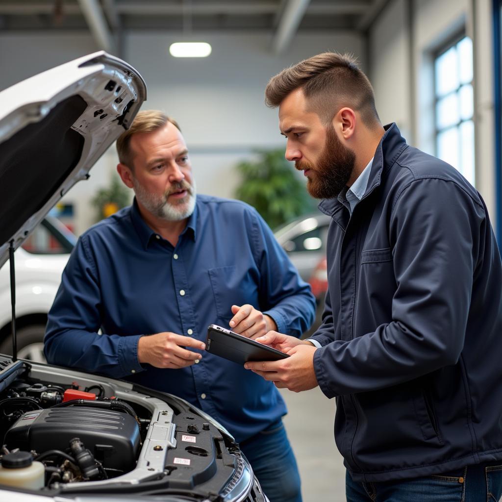 Customer Describing Car Problem to Mechanic