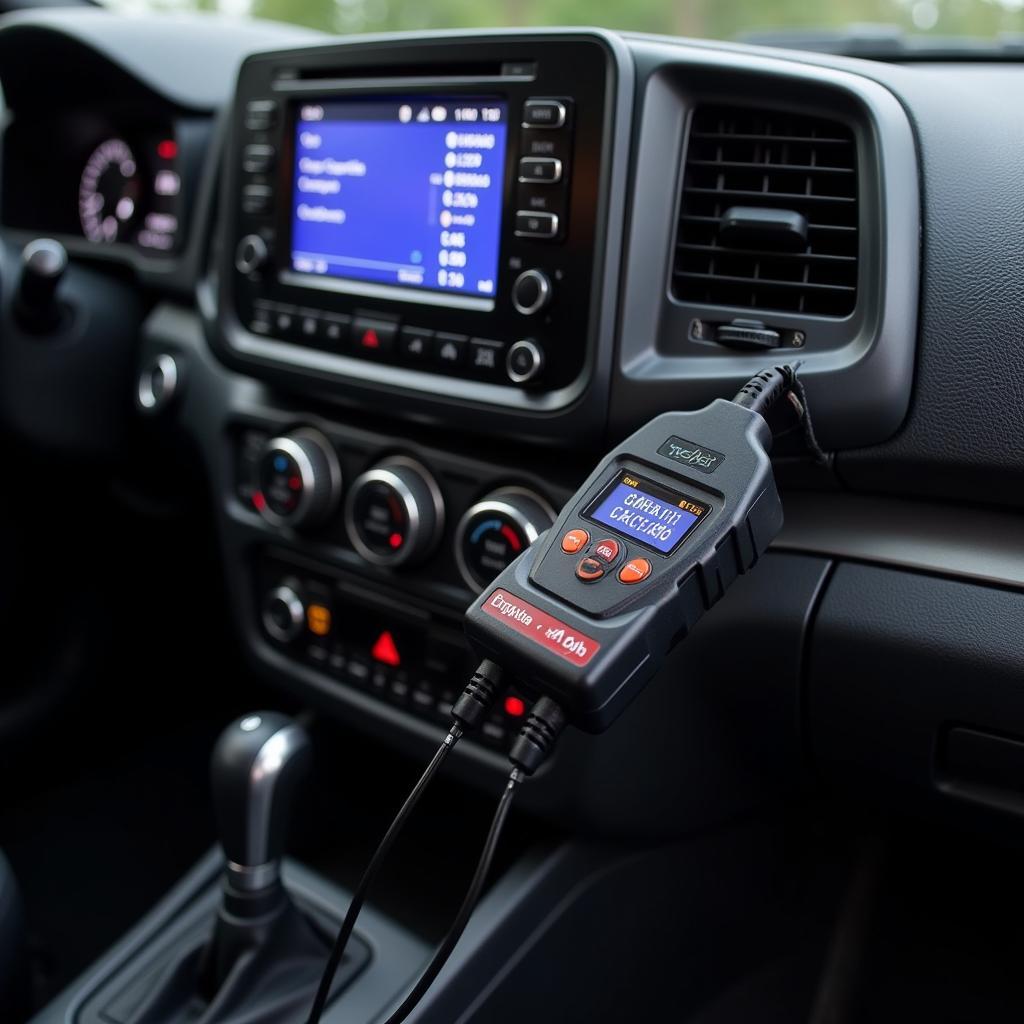 Diagnostic scanner connected to a car's OBD-II port