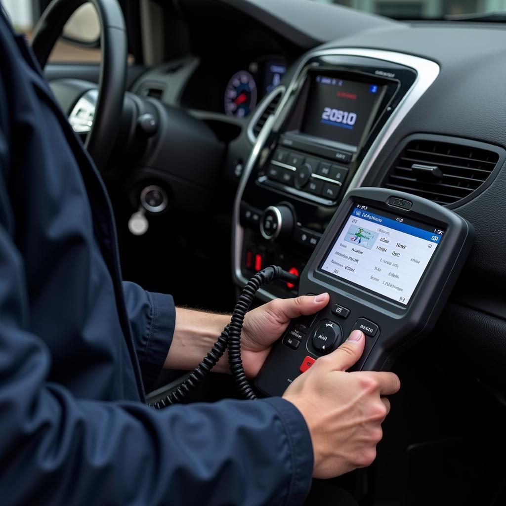 Mechanic Connecting a Diagnostic Scanner to a Car's OBD Port