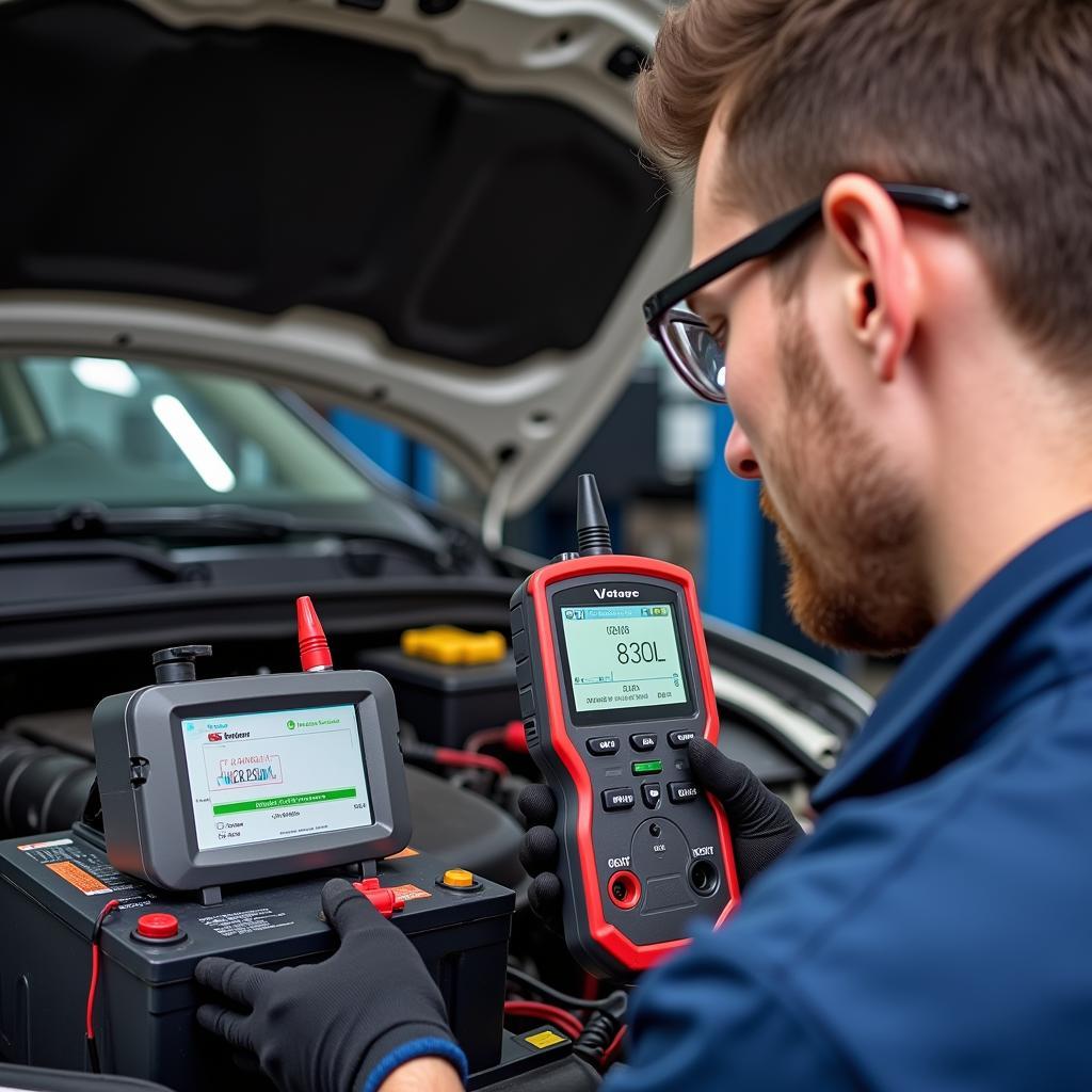 Diagnostic Tool Checking Car Battery