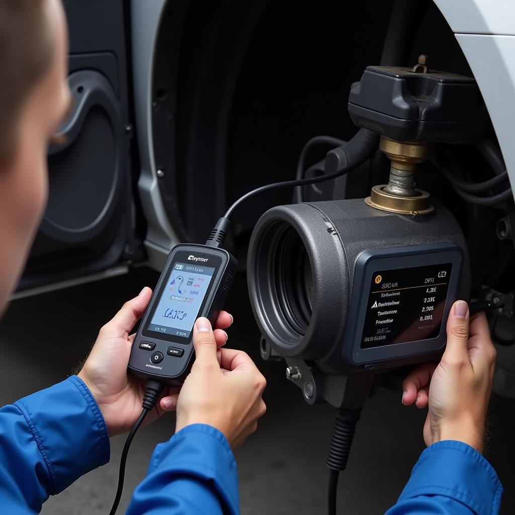 DPF Doctor diagnostic tool being used on a diesel car engine