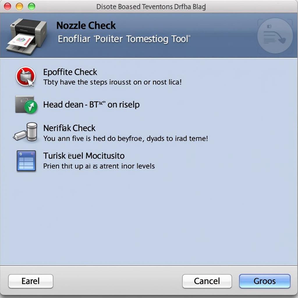 Epson Printer Diagnostics Tool Interface on Mac