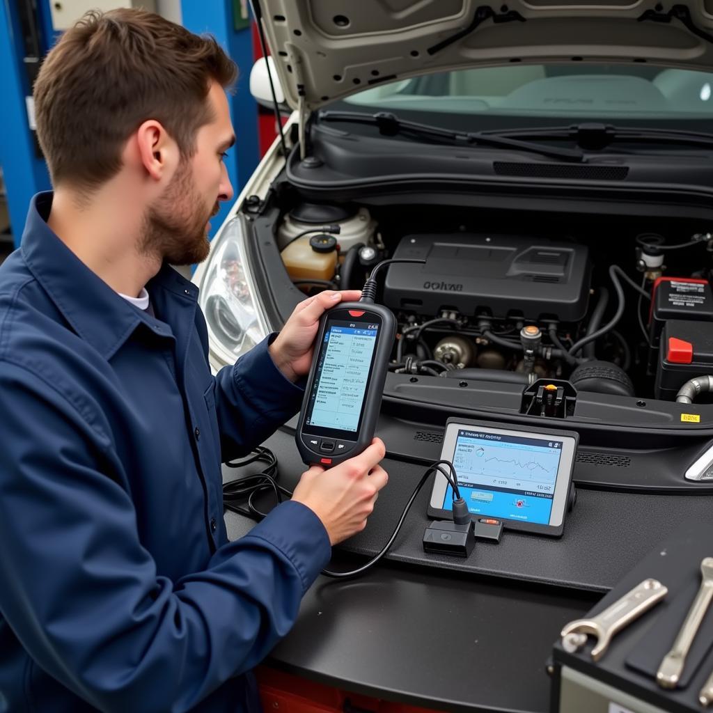 European Scan Tool Performing Diagnostics on a Car