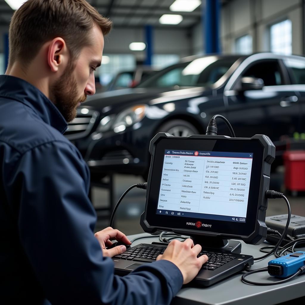 Fixed Mercedes Diagnostic Tool in a Workshop