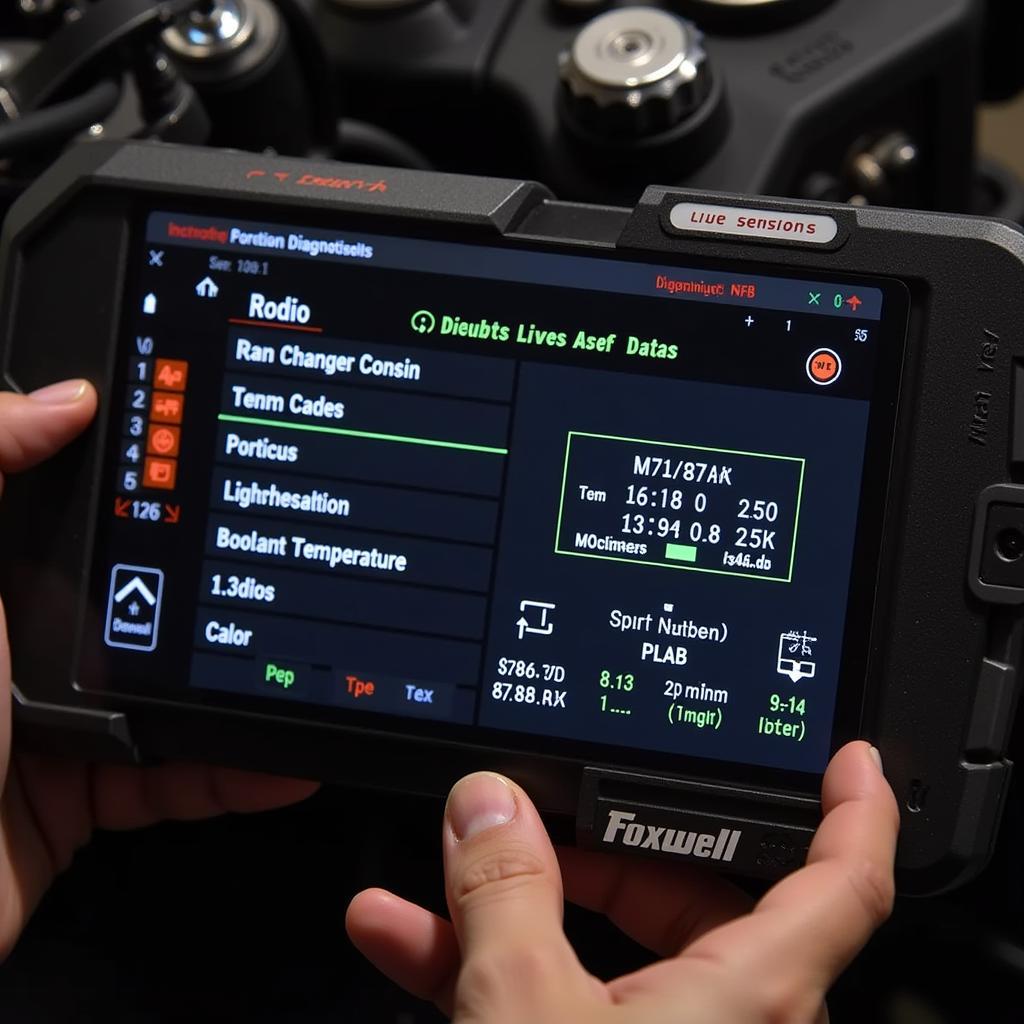 Foxwell Diagnostic Tool Displaying Live Data from an Indian Motorcycle