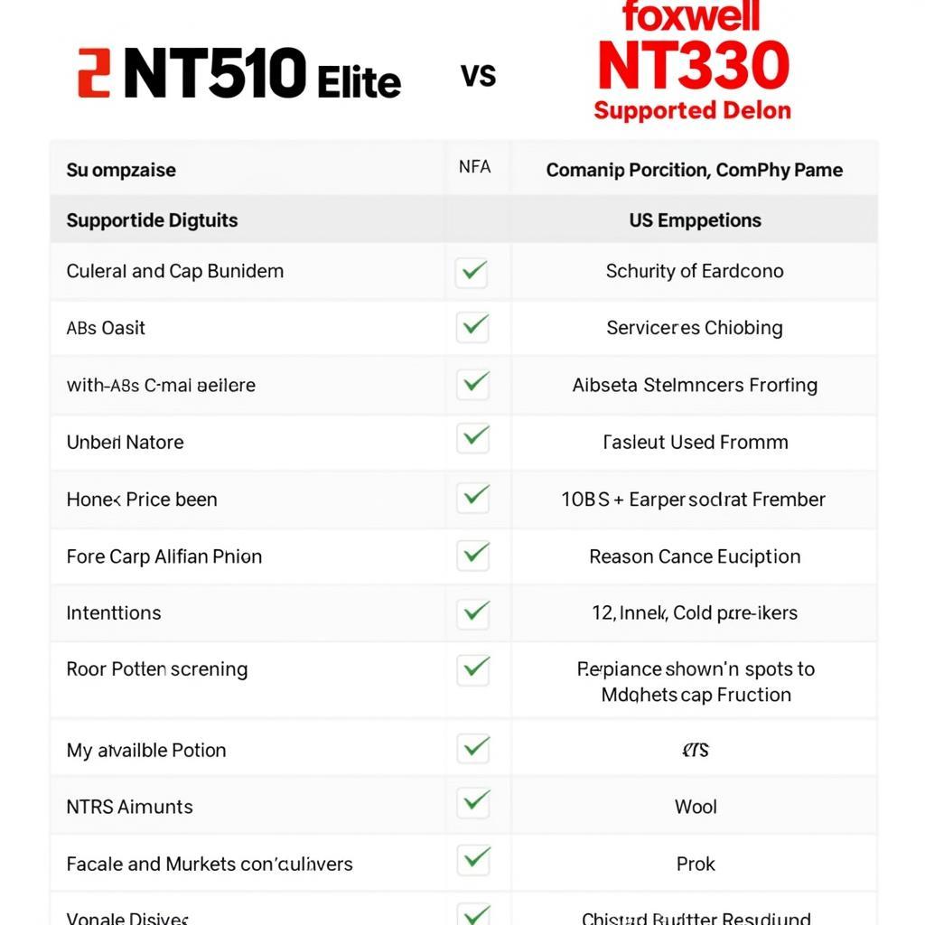 Foxwell NT510 Elite vs NT530 Comparison Chart