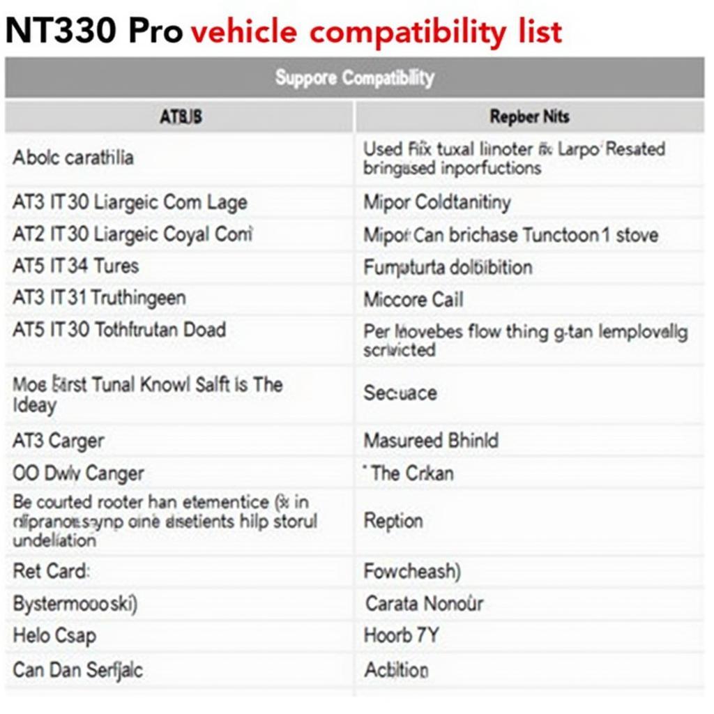 Foxwell NT530 Pro Vehicle Compatibility List PDF