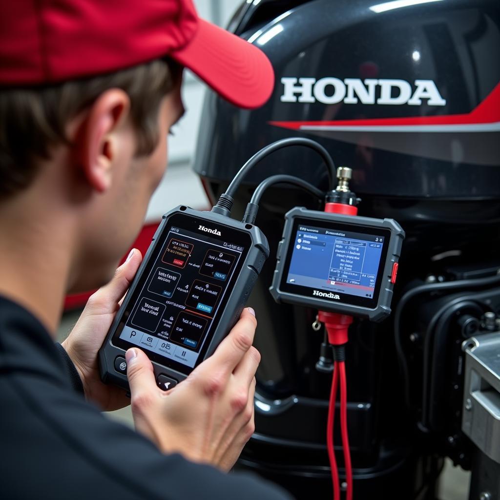 Honda Marine Diagnostic Tool in Use