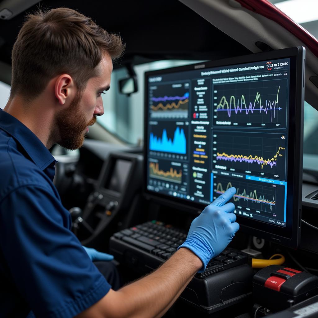 Mechanic Analyzing Data from an Electronic Diagnostic Tool