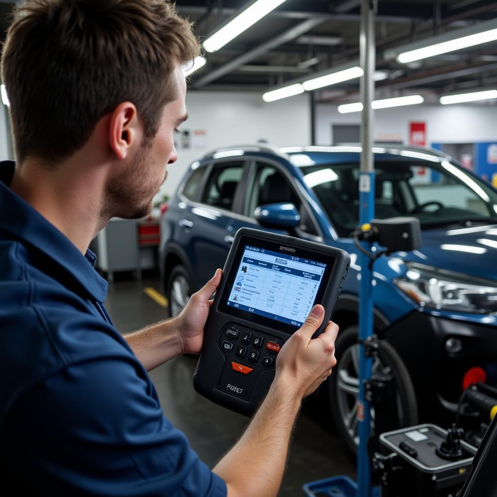 Mechanic Using an Advanced Scan Tool