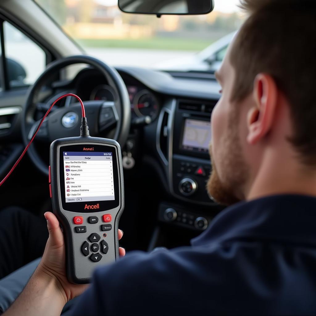 Mechanic Using Ancel BA101 to Diagnose Car Issue